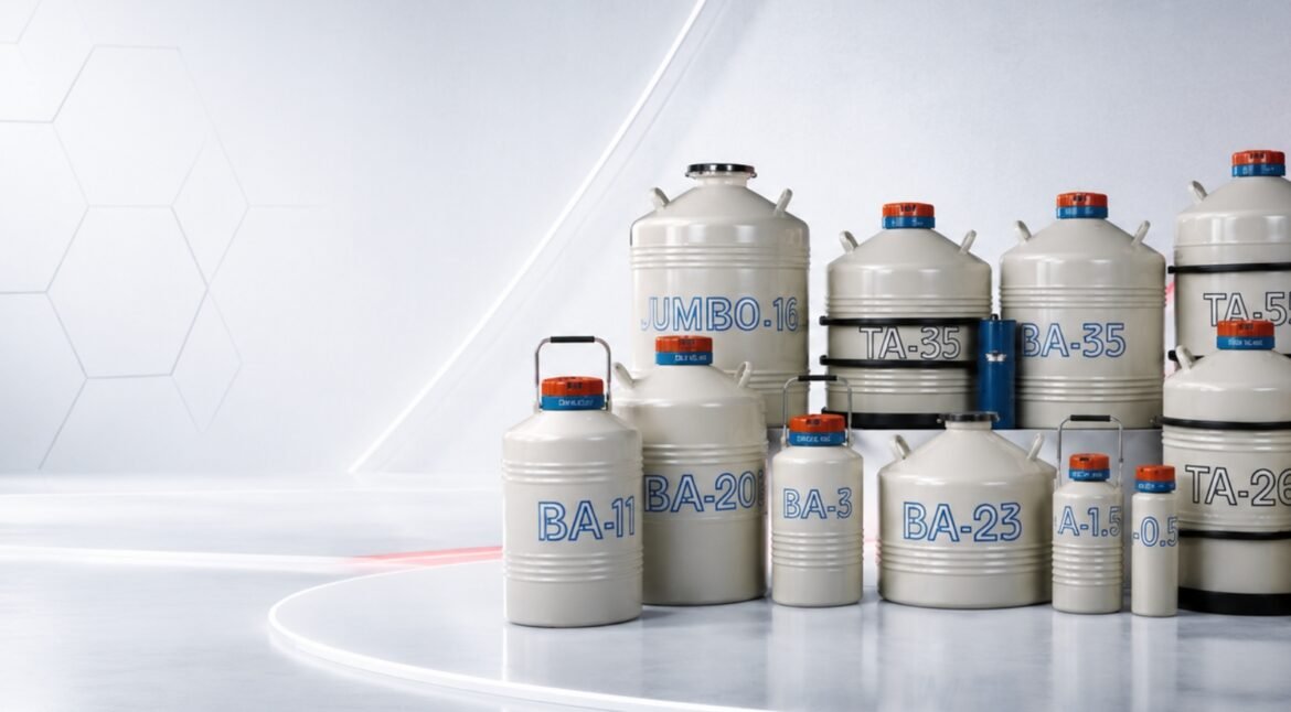 Range of liquid nitrogen containers in different sizes