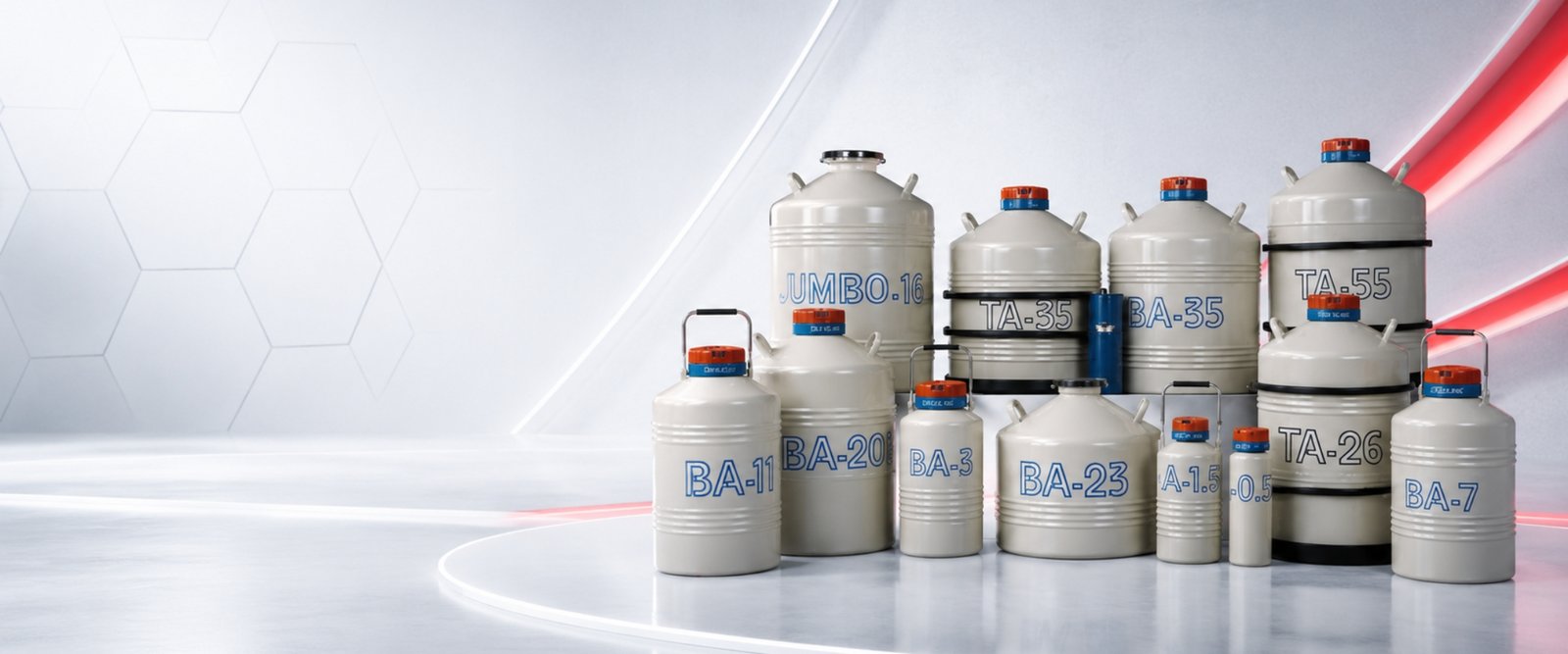 Range of liquid nitrogen containers in different sizes